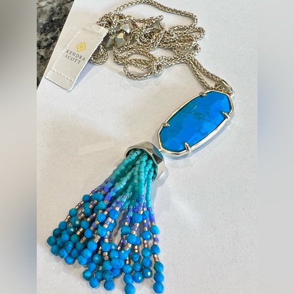 NWT Kendra Scott Eva Necklace Teal Agate & Yellow - Picture 10 of 11